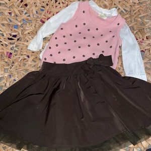 Girls 3T Set Brown Skirt, white blouse and vest